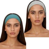 SALVIA DIONE 2'li Kombin Saç Bandı Seti - Elastik Kaymaz İnce Esnek Pamuk Emici Kadın Saç Bandı Bandana, Unisex Spa Koşu Yoga Pilates Bisiklet Fitness 2'li Saç Bandı Kafabandı Seti (Gri Melanj & Turkuaz)