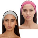 SALVIA DIONE 2'li Kombin Saç Bandı Seti - Elastik Kaymaz İnce Esnek Pamuk Emici Kadın Saç Bandı Bandana, Unisex Spa Koşu Yoga Pilates Bisiklet Fitness 2'li Saç Bandı Kafabandı Seti (Gri & Pembe Melanj)