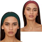 SALVIA DIONE 2'li Kombin Saç Bandı Seti - Elastik Kaymaz İnce Esnek Pamuk Emici Kadın Saç Bandı Bandana, Unisex Spa Koşu Yoga Pilates Bisiklet Fitness 2'li Saç Bandı Kafabandı Seti (Koyu Yeşil & Bordo)