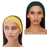 SALVIA DIONE 2'li Kombin Saç Bandı Seti - Elastik Kaymaz İnce Esnek Pamuk Emici Kadın Saç Bandı Bandana, Unisex Spa Koşu Yoga Pilates Bisiklet Fitness 2'li Saç Bandı Kafabandı Seti (Koyu Yeşil & Sarı)