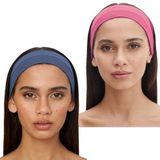SALVIA DIONE 2'li Kombin Saç Bandı Seti - Elastik Kaymaz İnce Esnek Pamuk Emici Kadın Saç Bandı Bandana, Unisex Spa Koşu Yoga Pilates Bisiklet Fitness 2'li Saç Bandı Kafabandı Seti (Pembe & İndigo Melanj)