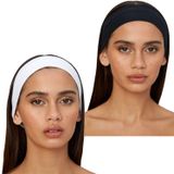 SALVIA DIONE 2'li Kombin Saç Bandı Seti - Elastik Kaymaz İnce Esnek Pamuk Emici Kadın Saç Bandı Bandana, Unisex Spa Koşu Yoga Pilates Bisiklet Fitness 2'li Saç Bandı Kafabandı Seti (Siyah & Beyaz)