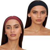 SALVIA DIONE 2'li Kombin Saç Bandı Seti - Elastik Kaymaz İnce Esnek Pamuk Emici Kadın Saç Bandı Bandana, Unisex Spa Koşu Yoga Pilates Bisiklet Fitness 2'li Saç Bandı Kafabandı Seti (Siyah & Bordo)