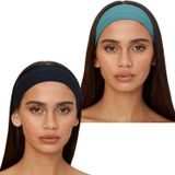 SALVIA DIONE 2'li Kombin Saç Bandı Seti - Elastik Kaymaz İnce Esnek Pamuk Emici Kadın Saç Bandı Bandana, Unisex Spa Koşu Yoga Pilates Bisiklet Fitness 2'li Saç Bandı Kafabandı Seti (Siyah & Turkuaz)