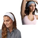 SALVIA DIONE 2'li Kombin Spor Saç Bantları - Elastik Kaymaz İnce Saç Ter Kafa Bandı Bandana, Şık Kadın & Erkek Koşu Fitness Yoga Pilates Makyaj Yüz Yıkama Atletik 2'Li Saç Bandı Seti (Beyaz & Açık Mavi)