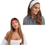 SALVIA DIONE 2'li Kombin Spor Saç Bantları - Elastik Kaymaz İnce Saç Ter Kafa Bandı Bandana, Şık Kadın & Erkek Koşu Fitness Yoga Pilates Makyaj Yüz Yıkama Atletik 2'Li Saç Bandı Seti (Bordo & Beyaz)