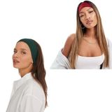 SALVIA DIONE 2'li Kombin Spor Saç Bantları - Elastik Kaymaz İnce Saç Ter Kafa Bandı Bandana, Şık Kadın & Erkek Koşu Fitness Yoga Pilates Makyaj Yüz Yıkama Atletik 2'Li Saç Bandı Seti (Koyu Yeşil & Bordo)