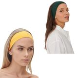 SALVIA DIONE 2'li Kombin Spor Saç Bantları - Elastik Kaymaz İnce Saç Ter Kafa Bandı Bandana, Şık Kadın & Erkek Koşu Fitness Yoga Pilates Makyaj Yüz Yıkama Atletik 2'Li Saç Bandı Seti (Koyu Yeşil & Sarı)