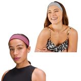 SALVIA DIONE 2'li Kombin Spor Saç Bantları - Elastik Kaymaz İnce Saç Ter Kafa Bandı Bandana, Şık Kadın & Erkek Koşu Fitness Yoga Pilates Makyaj Yüz Yıkama Atletik 2'Li Saç Bandı Seti (Pembe & Gri Melanj)