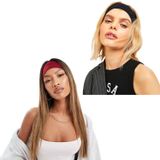 SALVIA DIONE 2'li Kombin Spor Saç Bantları - Elastik Kaymaz İnce Saç Ter Kafa Bandı Bandana, Şık Kadın & Erkek Koşu Fitness Yoga Pilates Makyaj Yüz Yıkama Atletik 2'Li Saç Bandı Seti (Siyah & Bordo)