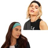 SALVIA DIONE 2'li Kombin Spor Saç Bantları - Elastik Kaymaz İnce Saç Ter Kafa Bandı Bandana, Şık Kadın & Erkek Koşu Fitness Yoga Pilates Makyaj Yüz Yıkama Atletik 2'Li Saç Bandı Seti (Siyah & Turkuaz)