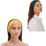 Salvia Dione 2'li Saç Bandı Seti - Kombin Esnek Kaymaz Günlük Moda Kadın ve Erkek Yoga Pilates Tenis Koşu Trekking Squat Fitness Spor Saç Bantları - Makyaj Yüz Yıkama Cilt Bakımı 2'li Saç Bandı Seti Koyu Yeşil & Çizgili Sarı - Yeşil - Sarı