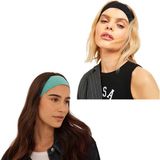 Salvia Dione 2'li Saç Bandı Seti - Kombin Esnek Kaymaz Günlük Moda Kadın ve Erkek Yoga Pilates Tenis Koşu Trekking Squat Fitness Spor Saç Bantları - Makyaj Yüz Yıkama Cilt Bakımı 2'li Saç Bandı Seti Turkuaz & Siyah - Mavi - Siyah