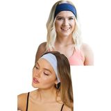 Salvia Dione 2'li Spor Saç Bantları - Kadın & Erkek Spor Tenis Yoga Koşu Makyaj Cilt Maskesi Yüz Yıkama Tarz Ter Kafa Bandı Unisex Kombin Esnek Saç Bandı Seti - Koyu Mavi - Mavi