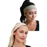 Salvia Dione 2'li Spor Saç Bantları - Kadın & Erkek Spor Tenis Yoga Koşu Makyaj Cilt Maskesi Yüz Yıkama Tarz Ter Kafa Bandı Unisex Kombin Esnek Saç Bandı Seti - Krem - Kahve