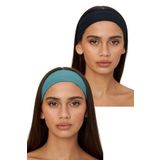Salvia Dione 2'li Spor Saç Bantları - Kadın & Erkek Yoga Makyaj Yüz Yıkama Saç Bandı Seti Siyah & Turkuaz