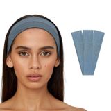SALVIA DIONE 3'lü Saç Bandı - Elastik Kaymaz İnce Esnek Pamuk Emici Kadın Saç Bandı Bandana, Unisex Spa Koşu Dans Yoga Pilates Bisiklet Fitness Saç Ter Bandı 3'lü Kafabandı Seti (Açık Mavi)