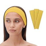 SALVIA DIONE 3'lü Saç Bandı - Elastik Kaymaz İnce Esnek Pamuk Emici Kadın Saç Bandı Bandana, Unisex Spa Koşu Dans Yoga Pilates Bisiklet Fitness Saç Ter Bandı 3'lü Kafabandı Seti (Sarı)