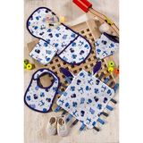 Salvia Dione 5 Parça Müslin Bebek Hediye Seti | Omuz Örtüsü & Bandana & Önlük Ağız Mendili & Koku Mendili | Erkek Bebek Mavi - Standart