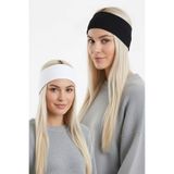 Salvia Dione Premium Geniş Saç Bandı - Cilt Bakımı ve Makyaj Bandı - Siyah-Beyaz