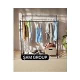 Şam group Konfeksiyon Askısı Metal Elbise Askılığı Çift Bölmeli Ayaklı Askılık Siyah Askılık+Raf