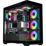 SAMA SV01BK Black, B750BK 750W, 80+ Bronze, PCIE 5.1, ATX3.1, Tempered Glass Panel, Panoramic Tasarım, Type-C, 4x120mm ARGB Fan, ATX, GAMING KASA