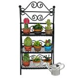 SAMCAMI Bebek Evi Mobilya Çiçek Standı Seti (11 Adet) - Vintage Metal Bitki Standı ve Diğer Minyatür Aksesuarları 1 12 Ölçekli Bebek Evi Balkon Dekorasyonu için (Siyah)