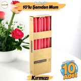 Şamdan Mum 10'lu Düz Kırmızı Dekoratif Mumu Kandil Hediyelik Fitilli Mumluk 25 cm - Beyaz - Kırmızı - 1 Adet