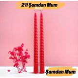 Şamdan Mum Burgulu 2'li Kırmızı Dekoratif Mumu Kandil Hediyelik Fitilli Mumluk 25 cm - Ateş Kırmızısı - 1 Adet