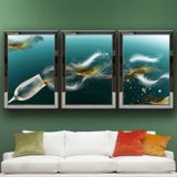 Şampanya Bardağı ve Tüyler Temalı Aynalı Çerçeveli 3 lü Kanvas Tablo Seti 150x70 cm SETS0249