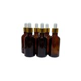 Sampex 6 Adet 50 Ml Damlalıklı Amber Cam Şişe Metal Altın Renk Yüzüklü Beyaz 8697431719079