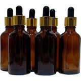 Sampex 6 Adet 50 ml Damlalıklı Amber Cam Şişe Metal Altın Renk Yüzüklü
