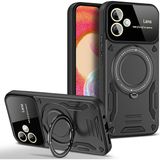 Samsun Galaxy A06 Uyumlu Kamera Korumalı Dönebilen Magsafe Halka Standlı Tank Kılıf - Siyah