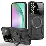 Samsun Galaxy S25 Uyumlu Kamera Korumalı Dönebilen Magsafe Halka Standlı Tank Kılıf - Siyah