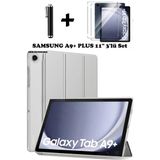 Samsun Galaxy Tab A9 Plus X210 Uyumlu Tablet Kılıfı Ekran Koruyucu Dokunmatik Kalem Seti - Gri