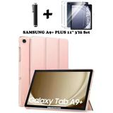 Samsun Galaxy Tab A9 Plus X210 Uyumlu Tablet Kılıfı Ekran Koruyucu Dokunmatik Kalem Seti Rose Gold