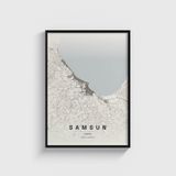 Samsun Şehir Haritası Tablo Çerçeveli Poster Duvar Dekorasyonu - 21 x 30 - Siyah Çerçeveli