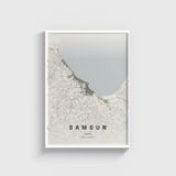 Samsun Şehir Haritası Tablo Çerçeveli Poster Duvar Dekorasyonu - 30 x 40 - Beyaz Çerçeveli