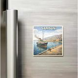 Samsun Şehri - Pop-Art Travel - 9X9 Cm Buzdolap Magneti