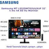 Samsung 4 K Full Uhd 32" 4 Ms 60 Hz 4K Hdr10 Uzaktan Kumandalı Smart Siyah Monitör