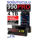 Samsung 990 PRO Sogutuculu 4TB 7450MB-6900MB/Sn PCIe 4.0 x4 NVME 2.0 M.2 SSD MZ-V9P4T0CW