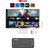 Samsung Airplay Desteği Apple-Android Kablosuz Bağlantı 32 Inç 4K Akıllı-Smart Monitör Tv M8 M80C Beyaz Slim Tasarım Premium Gövde+ Logitech Kablosuz Klavye - siyah