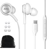 SAMSUNG AKG Kulak İçi Kulaklık Orijinal USB Tip C Kulak İçi Kulaklık Uzaktan ve Mikrofonlu Galaxy S23 Ultra, A53 5G, S22, S21 FE, S20, Note 10, 10+, S10 Plus için - Örgülü - Kadife Kılıf Dahil - Beyaz