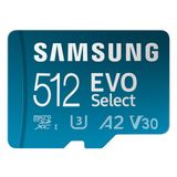 SAMSUNG EVO Select MicroSD Hafıza Kartı + Adaptör, 512 GB microSDXC, 160 MB/s'ye Kadar Hızlar, UHS-I, C10, U3, V10, A2, Telefonlar, Tabletler, Nintendo Anahtarı, MB-ME512SA/AM için Yükseltme Depolama