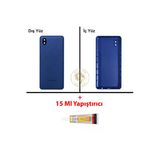 Samsung Galaxy A01 Core A013 Mavi Renk Uyumlu Lensli Arka Kapak + B7000 Yapıştırıcı Arka Cam Batarya Kapağı Pil Kapağı Lazer Kesim Back Cover Galaxy A01 Core Uyumlu