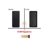 Samsung Galaxy A01 Core A013 Siyah Renk Uyumlu Lensli Arka Kapak + B7000 Yapıştırıcı Arka Cam Batarya Kapağı Pil Kapağı Lazer Kesim Back Cover Galaxy A01 Core Uyumlu
