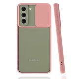 Samsung Galaxy A01 Core ile uyumlu Kılıf Slayt Sürgülü Arkası Buzlu Lensi Kapak - Pembe Açık