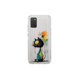 Samsung Galaxy A02s ile Uyumlu Splash Kedi Tasarımlı Şeffaf Silikon Kılıf