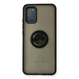 Samsung Galaxy A02s Kılıf Montreal Yüzüklü Silikon Kapak - Siyah-(5796)