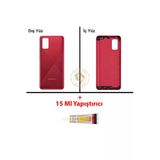 Samsung Galaxy A02s Kırmızı Renk Uyumlu Arka Kapak + B7000 Yapıştırıcı Arka Cam Batarya Kapağı Pil Kapağı Lazer Kesim Back Cover Galaxy A02s Uyumlu